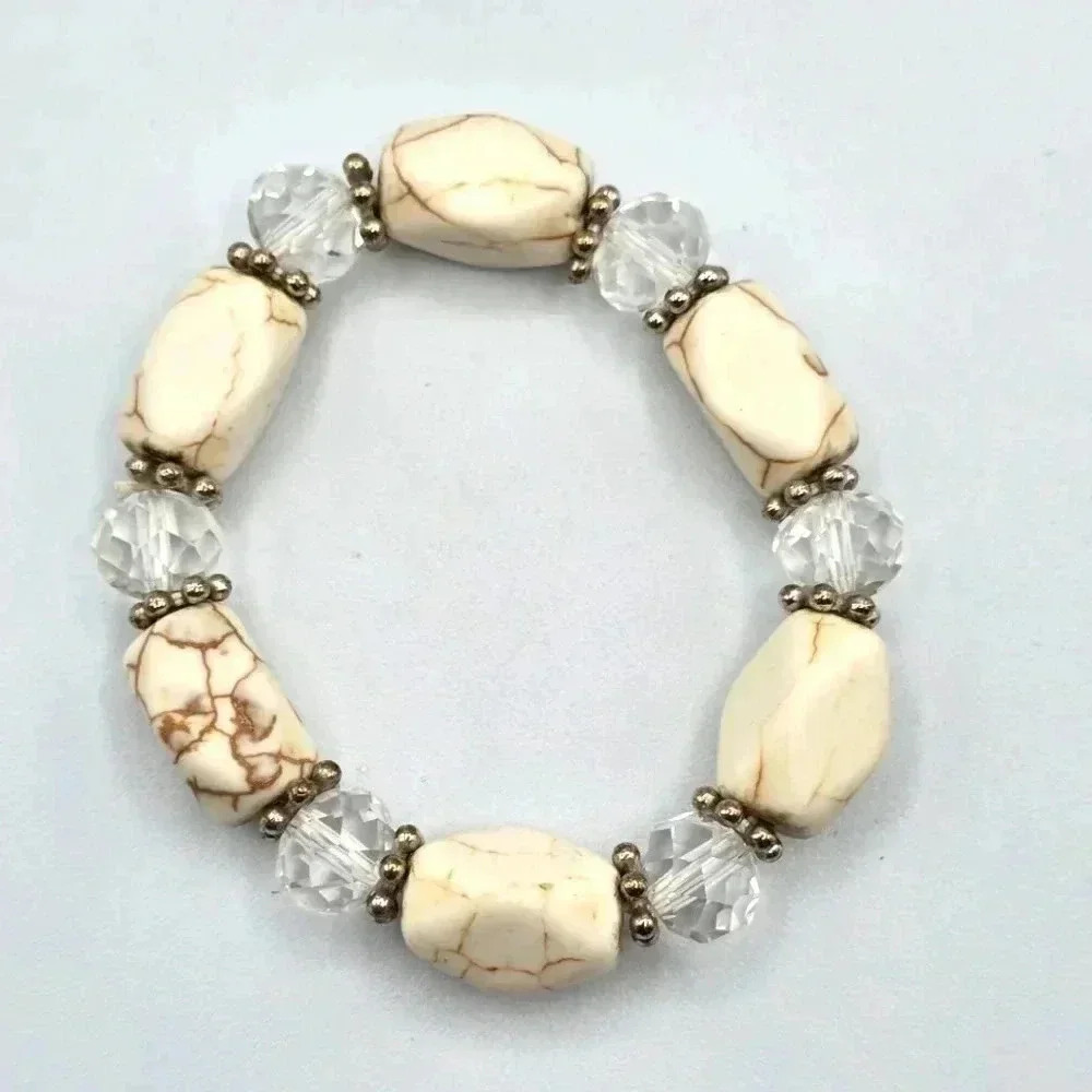 White Clear Beads Stretch Boho Retro Fashion Jewelry Bracelet‎ B19